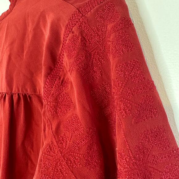 Madewell Ballad‎ Red Silk Embroidered Tunic Top Womans Small Feminine Romantic - Picture 5 of 8
